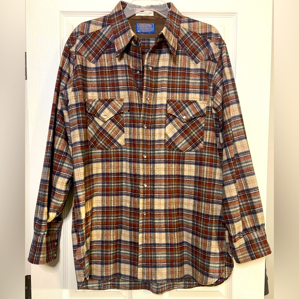 Vtg Pendleton High Grade Western Wear Sz XL Pearl Snap Brown Wool Shirt *HOLES*